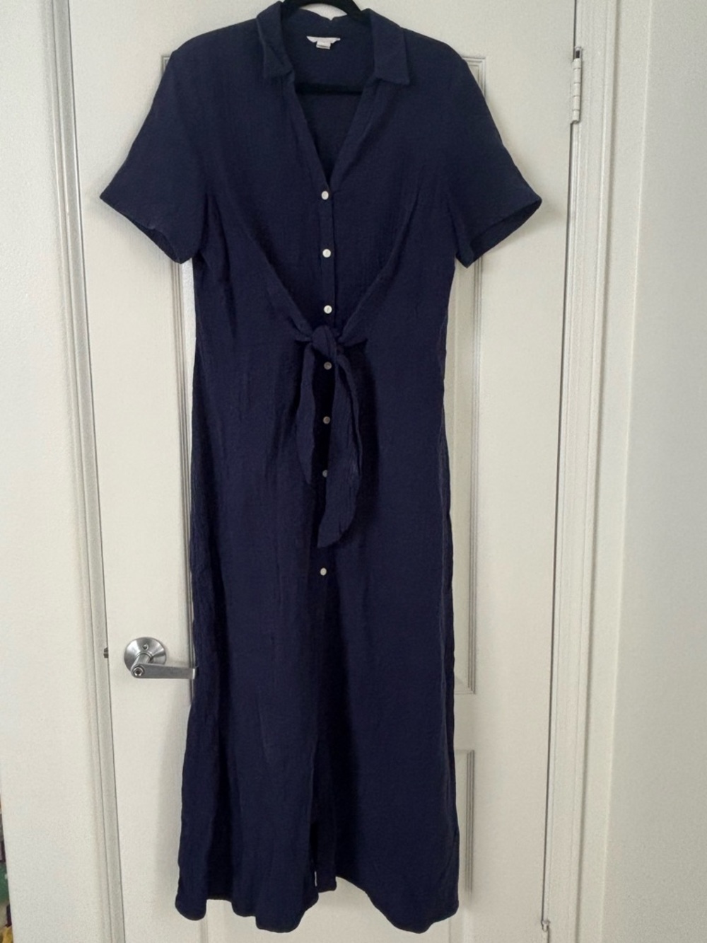 Caslon Navy Button-Front Tie-Waist Midi Dress